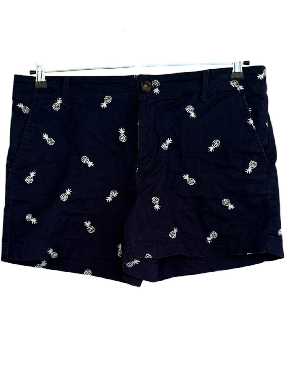 LOFT Navy Pineapple Embroidered Cotton  The Washed Twill Shorts Size 10